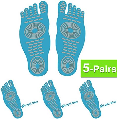 5 Pairs Barefoot Adhesive Foot Pad ,Waterproof Anti-skid Beach Invisible Shoes for the Beach (M, Light Blue)