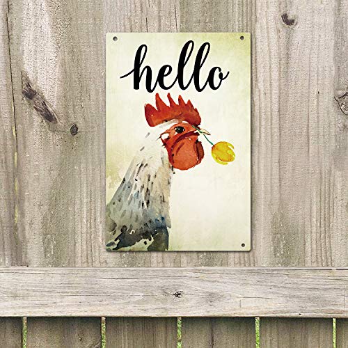Agantree Art Hello Farm House Chicken Fowl Garden Yard Metal Sign Outdoor Decorative Metal Plaque 12 x 8 Inch