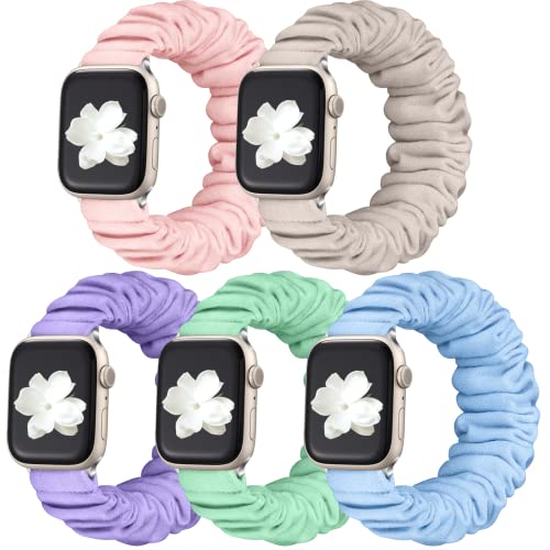 Adorve Compatible with Apple Watch Band 44mm 45mm 42mm iWatch Bands SE Series 7 6 5 4 3 2 1 for Men Women, 5 Pack Adjustable Nylon Stretchy Strap, 42 mm 44 mm 45 mm Black/Leopard/Red/Cheetah/Rainbow