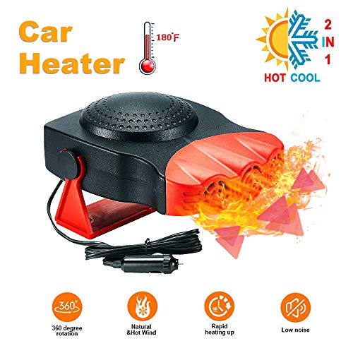 Car Heater - Portable Car Defrost Defogger 12V 150W Auto Electronic Heater Fan Fast, 2 in 1 Heating/Cooling Function 3-Outlet, Plug Adjustable Thermostat in Cigarette Lighter Heater
