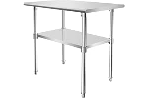 OUKIDR Heavy Duty Food Prep Stainless Steel Table Workbench with Adjustable Under Shelf, Commercial Worktable for Kitchen, Restaurant, Home and Hotel,36 X 24 Inch