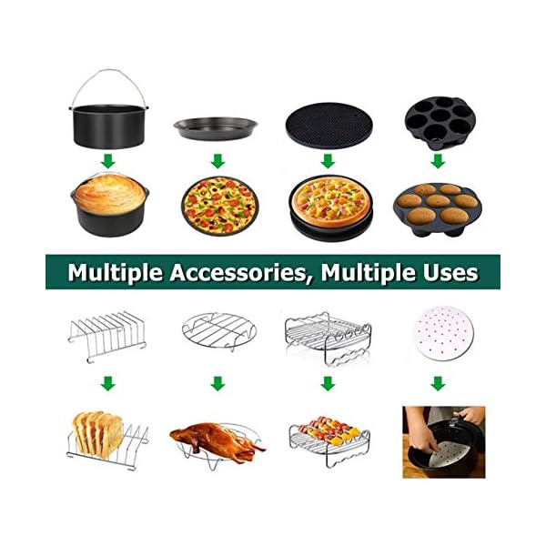Yingrace-8-inch-Air-Fryer-Accessories-14-pcs-for-Tower-Phillips-Gowise-Airfryer-Fit-All-Standard-Deep-Fryer-Accessories-XXL-48-59-QT-for-Home-Use-8-Inch YINGRACE Air fryer Accessories, 12 pcs Deluxe Air Fryer Accessory Set Suitable for Cosori Ninja Salter Tefal 4.2L, 4.5L…
