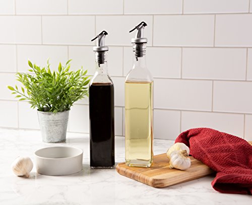 E-Living Set of 2 Oil & Vinegar Cruets with Cork Stoppers - Can be used for Liquids, Sauces, Oils and More, Dishwasher Safe and BPA Free