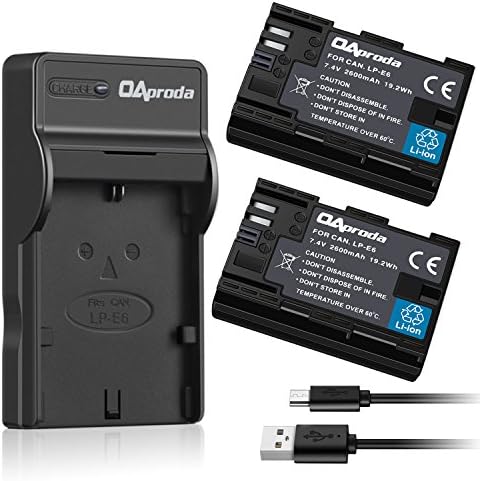 OAproda 2 Pack LP-E6 Battery and Rapid Micro USB Charger for Canon LP-E6N Batteries and Canon EOS 5D Mark II, 5D Mark III, 5DS, 5DS R, 6D, 60D, 60Da, 7D, 70D, 80D Cameras
