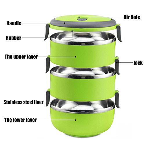 2.2L Food Carrier Stacking Lunch Box,Stainless Steel Interior Stacking