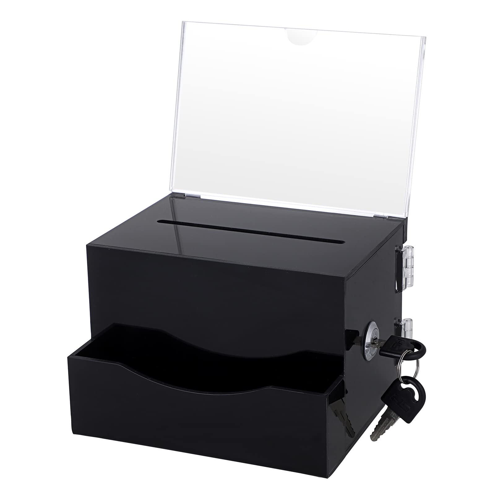SUMTree Acrylic Suggestion Business Card and Donation Box with Lock, Sign Holder and Secure Ticket Storage Container for Voting - 4 * 6 inches, Black