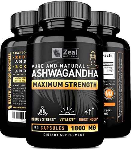 Pure Organic Ashwagandha Capsules (90 Capsules | 1800mg) 100% Pure Ashwagandha Organic Capsules from Ashwagandha Powder for Adrenal Support, Anxiety Relief, Mood Boost and Stress Relief