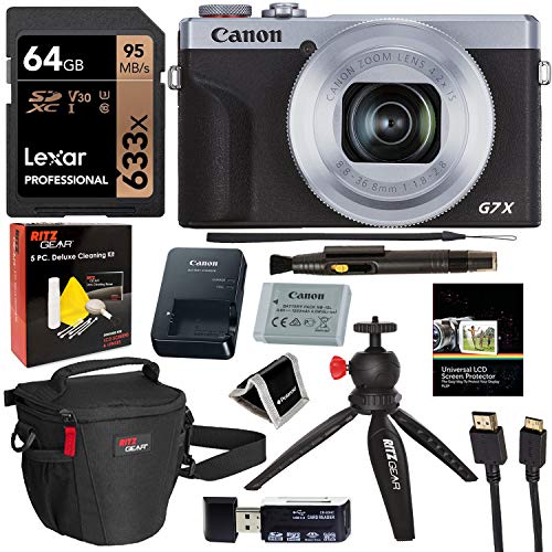 Canon PowerShot G7 X Mark III 20.1MP 4K Digital Camera (Silver) with 4.2X Optical Zoom Lens 24-100mm f/1.8-2.8 Silver 3638C001 with 64GB Memory, Tripod, Camera Bag, HDMI Cable, Cleaning Kit Bundle 