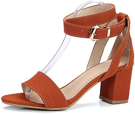 Noebo Women's Heeled Suede Ankle Strap Skidproof Sandals Orange 43 11 D(M) US