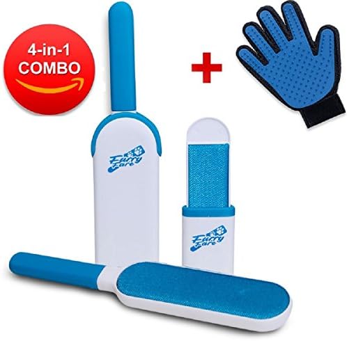Pet Hair Remover for Furniture, Clothes with Self-Cleaning Base - Cat Dog Hair Remover - Fur Remover &amp; Lint Remover Brush - Includes Pet Grooming Glove - No more Lint Rollers for Pet Hair Needed!