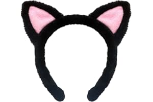 LOVINSHOW Black Furry Cat Ears Headband Cute Cat Ears Hairband Halloween Costume Accessory