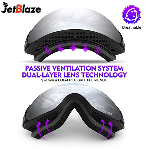 JetBlaze Ski Goggles, Magnet Snowboard Goggles (Silver) - Thumbnail 3
