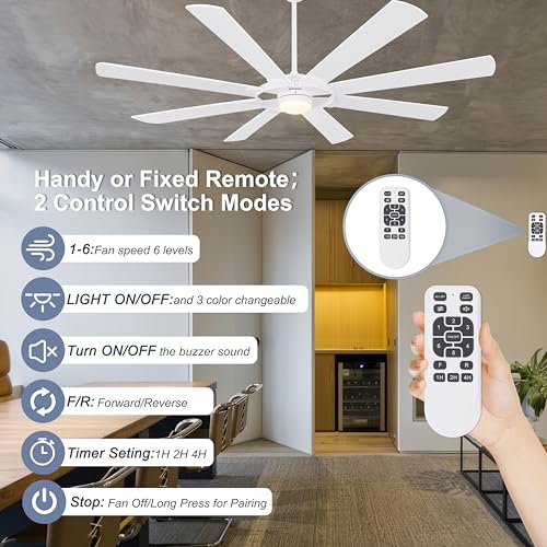 Ohniyou 76 Pulgadas Grandes Ventiladores de Techo con Luces y Control Remoto, 8 Palas de Madera Blanco al Aire Libre Moderno Ventiladores de Techo Industrial para La Sala de Estar Patio de La Granja