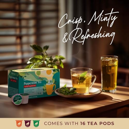 GYA TEA CO PEPPERMINT HERBAL TEA POD(16 CT) – DECAF REFRESHED MINT TEA FOR AWAKENING & UPLIFTING