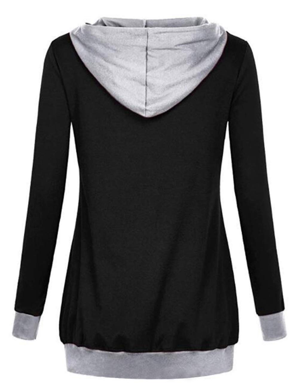 Poplover Womens V Neck Splice Hoodies Long Sleeve Pullover Casual Sweatshirt Black Medium