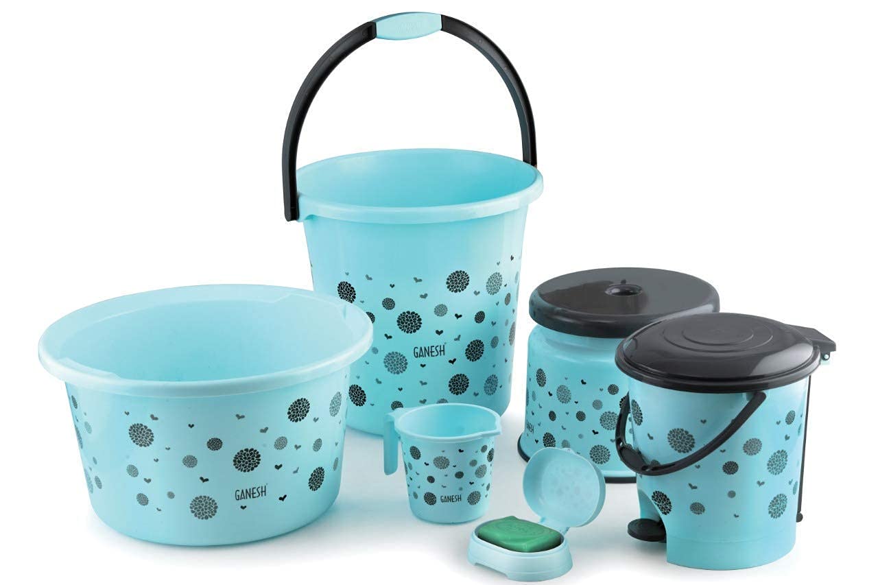 Step up marketing Set 6 pcs Heavy Bathroom Accessories Plastic Bucket