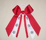 Soccer Hair Bows - Made in the USA, Avail in Many Colors, White Pony Bands