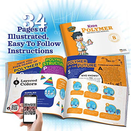 Learn & Climb Kids Science Experiment Kit. Kids Science Projects kit for Boys & Girls Ages 5,6-8,7-12. 8+ Polymer Experiments + Step– by- Step Manual