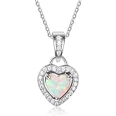 Lam Sence Sterling Silver Heart Shape Created Opal Pendant Necklace (6mm Opal Halo Heart)