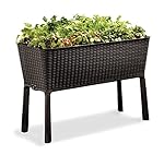 Keter Easy Grow Patio Garden Flower Plant Planter Raised Elevated Garden Bed, Brown