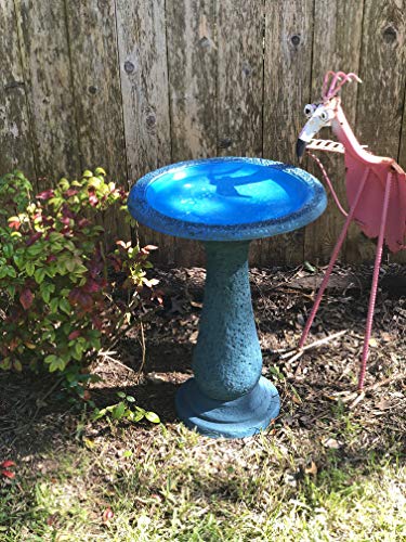 Exaco Trading Co. FM-2475B Exaco Endura Clay Scroll Vine Marbleized Birdbath, Two Shade Blue - Thumbnail 4