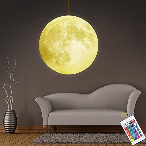 3D Moon Lamp Printed Pendant Night Light, Rquite Remote Control 16 Colors Changing LED Lunar Moonlight with Hook &amp; Wood Stand Base for Kids Room Home Decor - 7,9 Inch