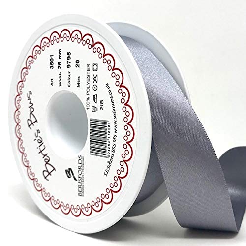 Berisfords Ribbon, Polyester, Grey, 20m x 25mm