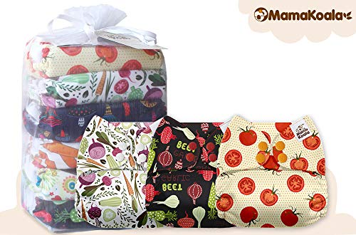Mama Koala One Size Baby Washable Reusable Pocket Cloth Diapers, 6 Pack Nappies with 6 One Size Microfiber Inserts (Happy Harvest)