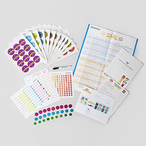 Reward and Responsibility Charts for Kids Character Badges, Complete Child Training System Includes 27 Metal Reward Coins, 36 Motivational Stickers, 17"x22" Poster, Dry Erase Marker (1 child)
