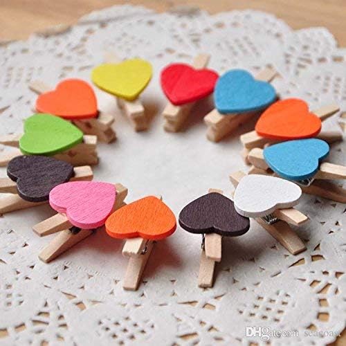 Tickright Mini Wooden Photo Clips with Rope Used for Home Decor, Photographs, Gifts, Paper Crafts (Pack of 10Pcs) (Multicolor Hearts)
