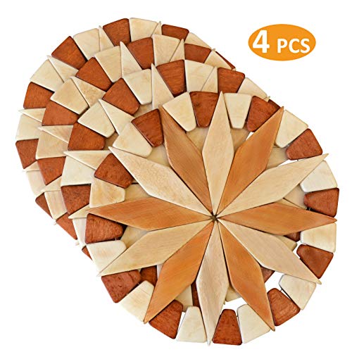 Trivets For Hot Dishes - Set of 4 Natural Wood Birch Coasters 7.5” - Kitchen Hot Pads for Countertops Tableware Heat Resistant Trivet Pans Pots - Thumbnail 7