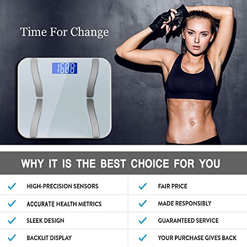 Yahey Body Weight Scales,Digital Bathroom Scales,Large Backlit Display High Accuracy Ultra Thin Tempered Glass with Unit kg/lb/st, Weight Capacity 400 Pounds,Best Christmas Gifts