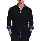 DiBanGu Men's Dress Shirt Long Sleeve Regular Fit Button Down Shirts with Collar Pin Inner Contrast Color Shirt