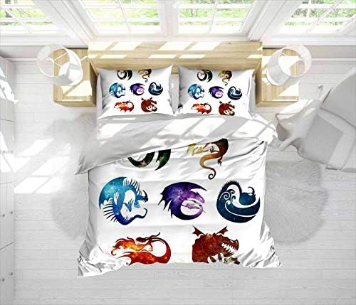 Fonkane Dragon Classes - GalaxyModern 3-Piece Bedding Duvet Cover Set Ultra Soft Easy Care Hypoallergenic Microfiber with Zipper Machine Washable- Queen/Full