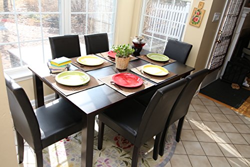 7 pc Espresso Leather Brown 6 Person Table and Chairs Brown Dining Dinette - Espresso Brown Parson Chair - Thumbnail 2