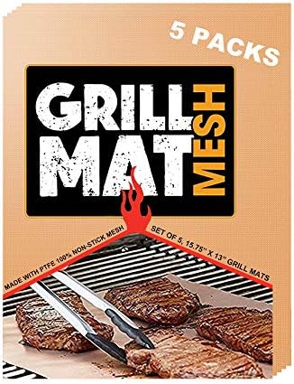 LJEX Copper Grill Mat Set of 5 - Non-Stick BBQ Grill&Baking Mat for Gas, Charcoal, Electric Grill and more - FDA-Approved, PFOA Free By 15.75 x 13 Inch