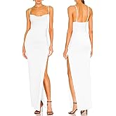 Aigeman Women Spaghetti Straps Cowl Neck Maxi Dress Bodycon Formal Dresses Ruched High Slit Cocktail Party Dress 60