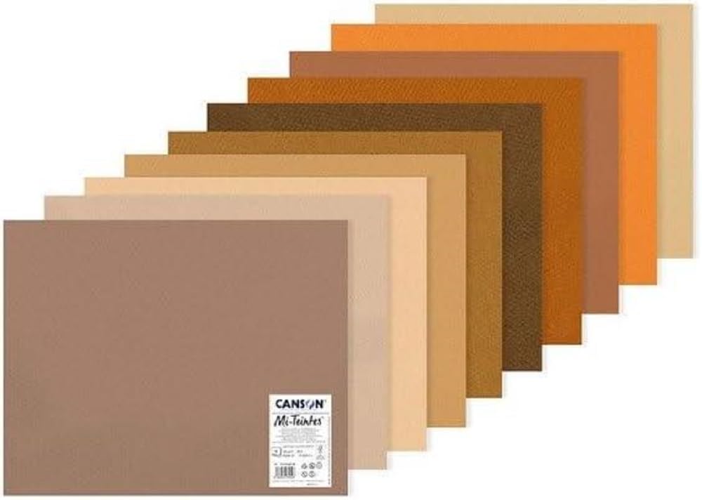 CANSON Mi-Teintes Coloured Drawing 160gsm 50x65cm Paper Pack, Double Sided: Honeycomb & Fine Grain, 10 Brown Tones Sheets, For Professional Artists & Illustrators, Bright shades