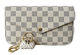 Womens Monogram Canvas Flap Purse Small Chain Cross Body Bag (white)