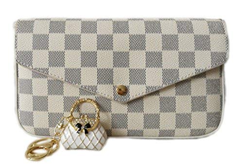Womens Monogram Canvas Flap Purse Small Chain Cross Body Bag (white)