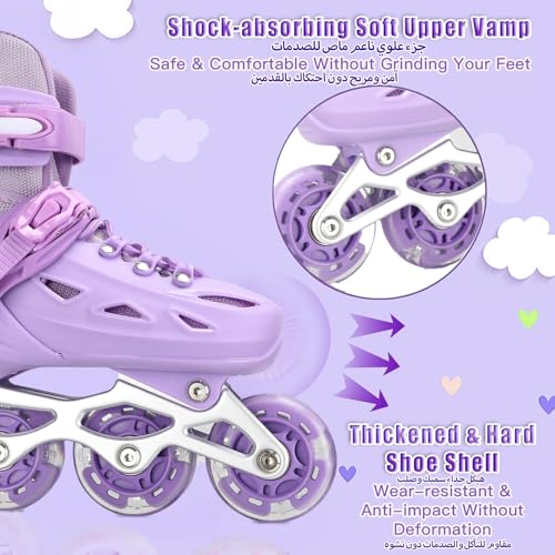 Kids Roller Skates,Adjustable Roller Skates for beginners,Comfortable roller skates,4 Light up Wheels and Sizes Adjustable Quad Skate for Indoor Outdoor for Girls Kids
