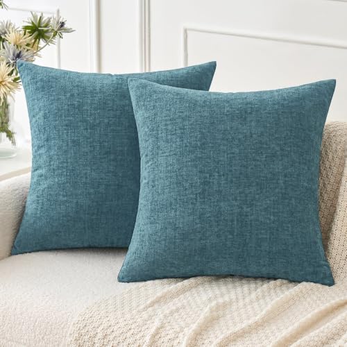 MIULEE Chenille Euro Pillow Cover 22x22 Blue Ashes