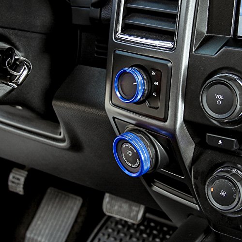 Thenice 6pcs Aluminum Alloy Air Conditioner & Audio & Trailer & 4x4 Switch Knob Ring Console Button Cover Trim Bezel for Ford F150 XLT 2016 2017(Blue) - Thumbnail 4