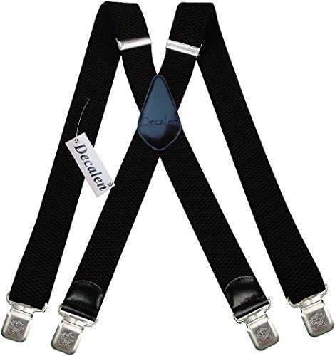 Mens Suspenders Wide Adjustable and Elastic Braces X Shape with Very Strong Clips - Heavy Duty (Dark Brown)