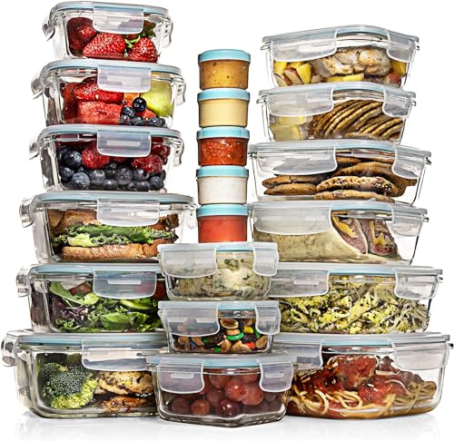 Razab 35 PC Glass Containers Food Storage with Lids - Reusable Glass Meal Prep Containers for Lunch and Leftovers - Airtight & Leakproof Snap Locking Lids - Oven, Freezer, Microwave, Dishwasher Safe