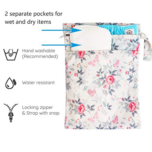 Wet Dry Bag Kid Wet Bag Baby Cloth Diaper Wet Suit Bags Waterproof with Zipper and Snap Handle 2pcs