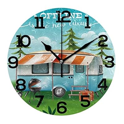Scenery and Camper Van Round Wall Clock Silent Non Ticking Decorative Clocks for Kitchen, Living Room, Bedroom, Bathroom… 51TTDIr7NhL