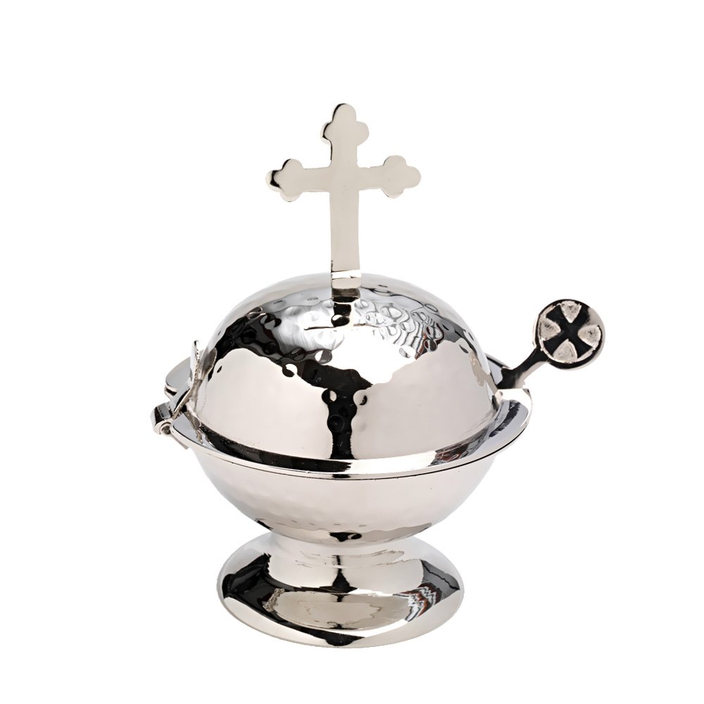 NKlaus incense storage boat with cross spoon incense burner nickel plated 7606