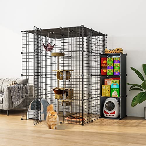 Eiiel Large Cat Cage with Storage Cube Cat Playpen Detachable Metal