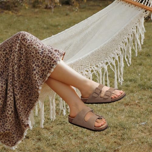 KIDMI Unisex Summer Sandals Arch Support Cork Footbed Slide Sandals with Double Adjustable Buckle for Women Men